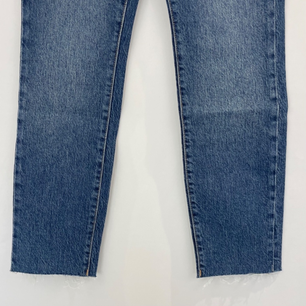 New Good American Slim Straight High Rise Raw Hem Ankle Jeans Blue Size 0 / 25 - Picture 7 of 16